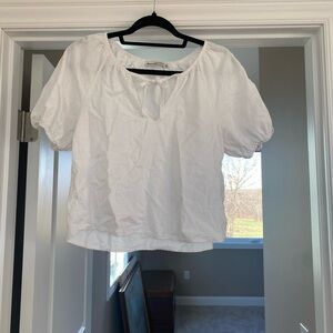 Abercrombie White Linen Puff Top